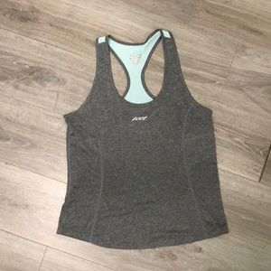 Teal and gray race back active top